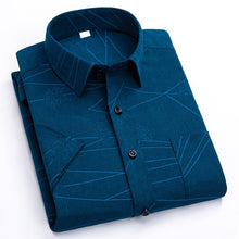 Load image into Gallery viewer, Summer Shirt Men Short Sleeve Turn-Down Collar Regular Fit Pocket Button Fashion Plaid Print Color 50% Cotton Casual Shirts