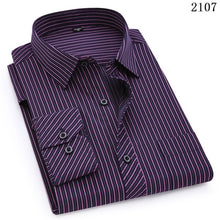 Load image into Gallery viewer, Plus grande taille 8XL 7XL 6XL 5XL 4XL hommes affaires décontracté à manches longues chemise classique rayé mâle robe sociale chemises violet bleu