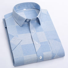 Load image into Gallery viewer, Summer Shirt Men Short Sleeve Turn-Down Collar Regular Fit Pocket Button Fashion Plaid Print Color 50% Cotton Casual Shirts
