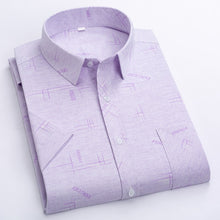Load image into Gallery viewer, Summer Shirt Men Short Sleeve Turn-Down Collar Regular Fit Pocket Button Fashion Plaid Print Color 50% Cotton Casual Shirts
