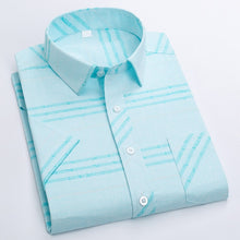 Load image into Gallery viewer, Summer Shirt Men Short Sleeve Turn-Down Collar Regular Fit Pocket Button Fashion Plaid Print Color 50% Cotton Casual Shirts
