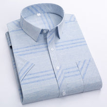 Load image into Gallery viewer, Summer Shirt Men Short Sleeve Turn-Down Collar Regular Fit Pocket Button Fashion Plaid Print Color 50% Cotton Casual Shirts
