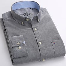 Load image into Gallery viewer, Mens Long Sleeve Solid Oxford Dress Shirt with Left Chest Pocket High-quality Male Casual Regular-fit Tops Button Down Shirts
