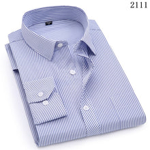 Load image into Gallery viewer, Plus grande taille 8XL 7XL 6XL 5XL 4XL hommes affaires décontracté à manches longues chemise classique rayé mâle robe sociale chemises violet bleu
